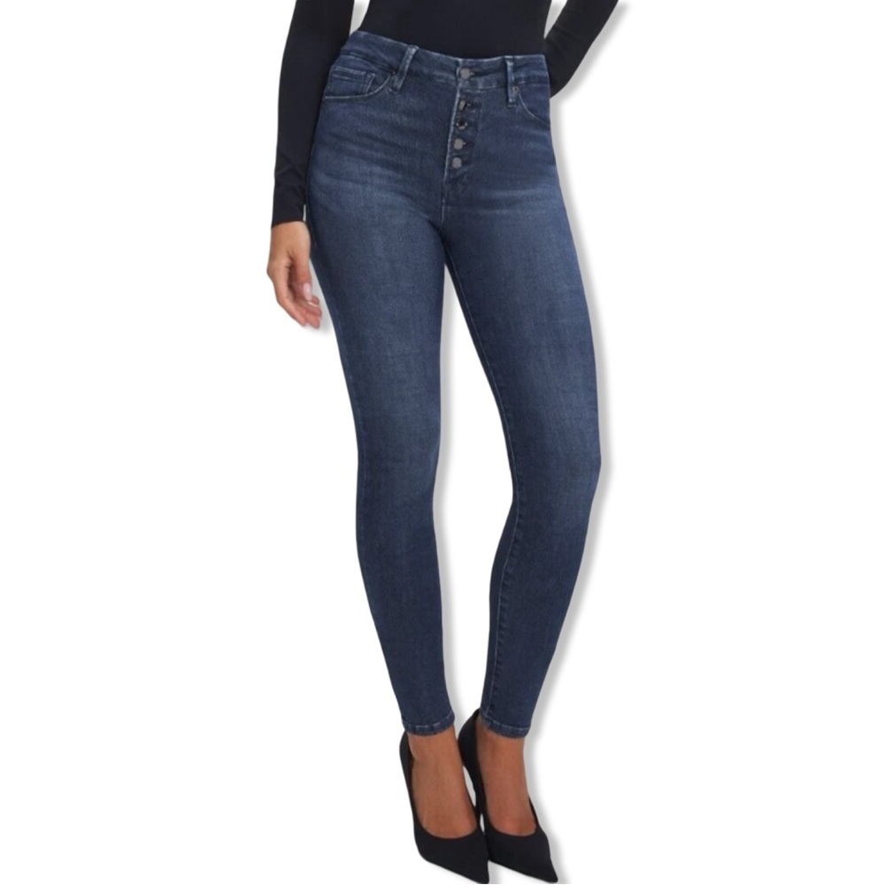 Good American Good Legs Skinny High Rise Button Fly Jeans in Blue830 Size 6/28 - Picture 5 of 15